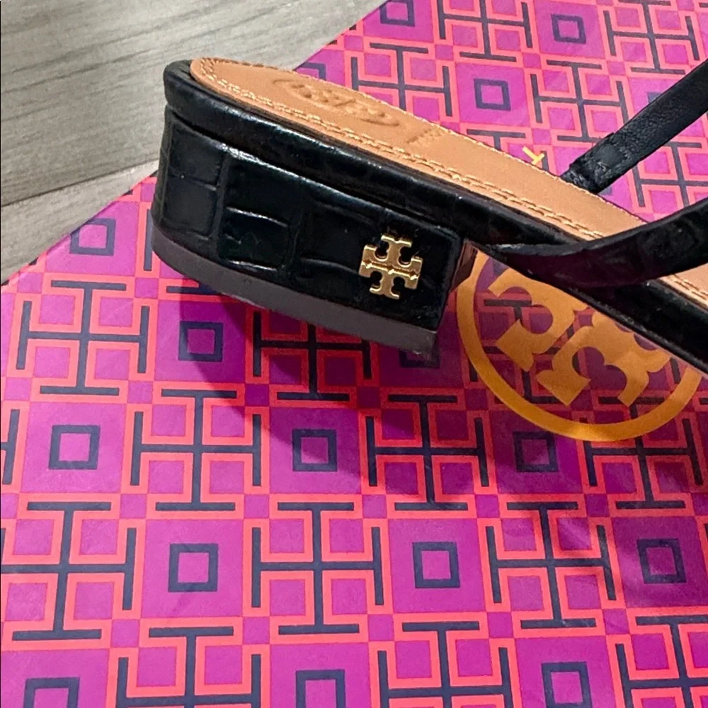 Tory Burch Brooke 35MM Thin Strap Sandal‎ Croc-Embossed Size 8